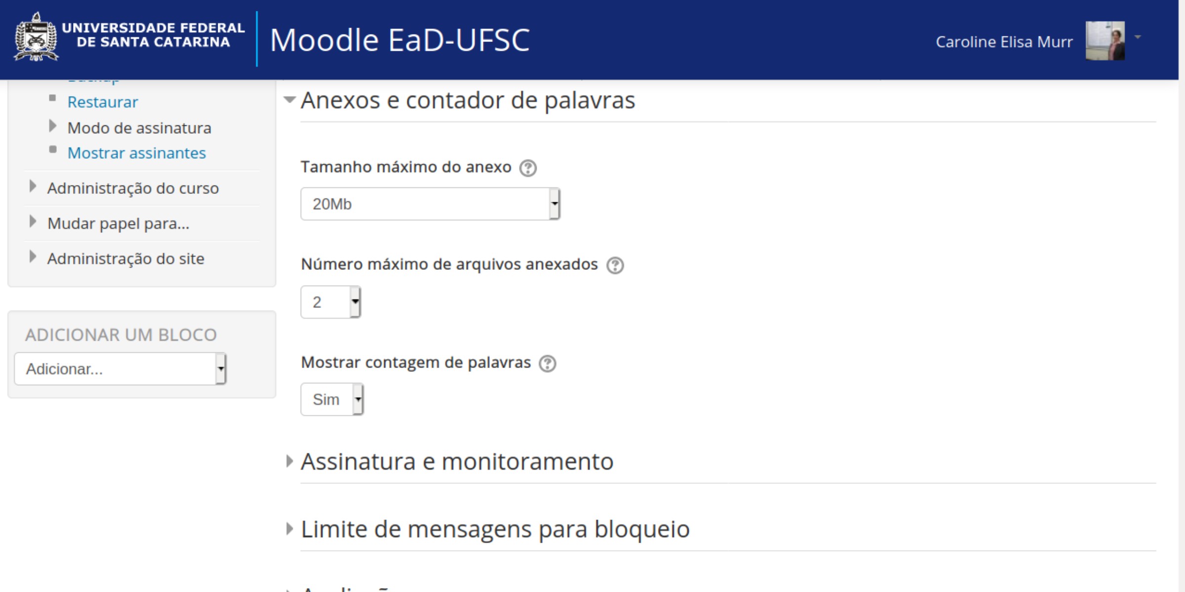 Captura de tela mostrando o exemplo de configuração desse item.